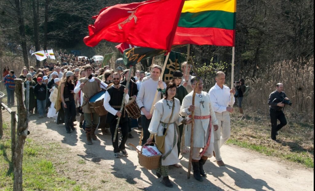 A Romuvan religious pagan group procession in Lithuaina in 2009. Wikipedia