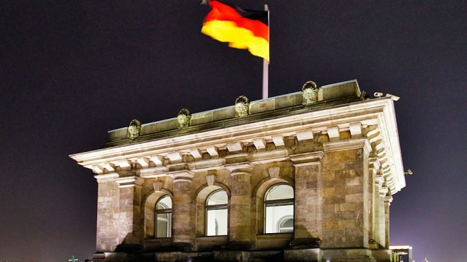 German flag on the Bundestag roof