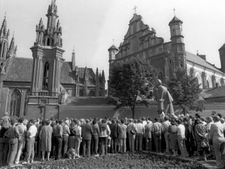 Rally next to Adam Mickiewicz monument in Vilnius in Aug 23, 1987