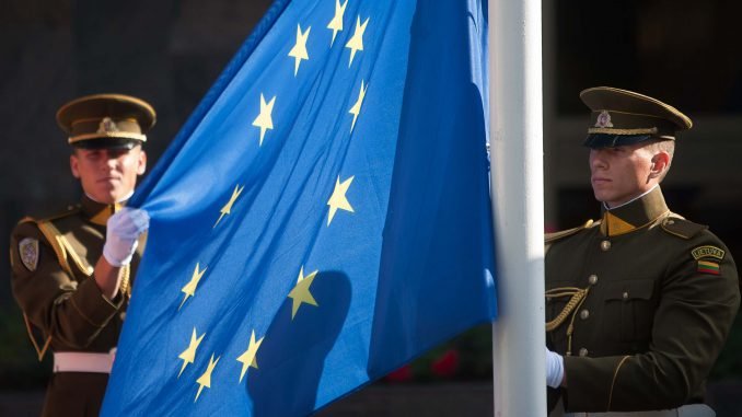 European Union flag raising ceremony in Vilnius