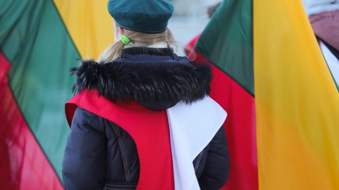 Polish girl with Lithuania's national flag