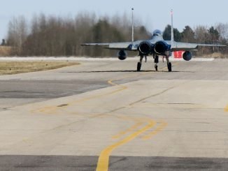 American F-15C Eagle fighter lifting off