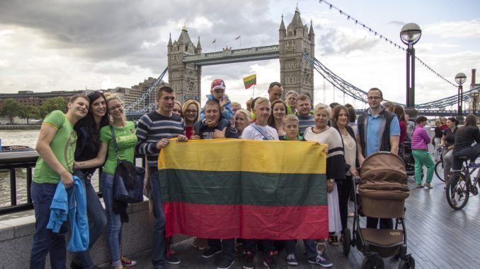 Lithuanians singing the national anthem in London 2016