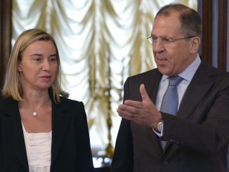 Federica Mogherini and Russian Foreign Minister Sergey Lavrov