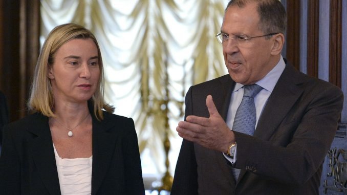 Federica Mogherini and Russian Foreign Minister Sergey Lavrov