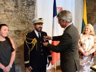 Lithuania's Deputy Minister of National Defence Antanas Valys on Monday presented the National Defence System Medal of Merit to the outgoing French Defence Attaché Lieutenant Colonel Jean-Luc Lopez