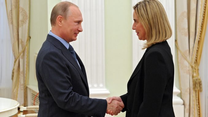 Federica Mogherini and Vladimir Putin