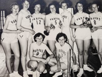 The Melbourne Varpas women's team pictured in December, 1956. My mother's aunty Audronė Lazutkaitė (Kovalskienė) is pictured wearing number seven.