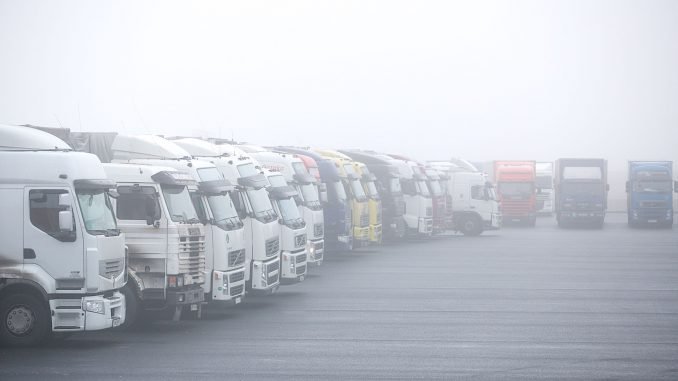 Trucks at the Belorussian Lithuanian border