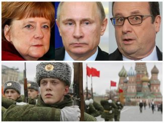 Angela Merkel, Vladimiras Putinas, Francois Hollande'as
