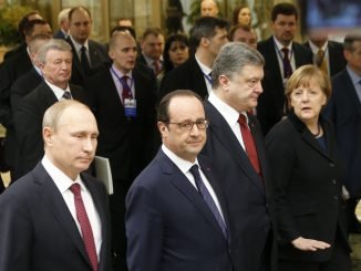 Vladimiras Putinas, Francois Hollande'as, Petro Porošenka, Angela Merkel