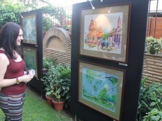 The exhibition showcases around 30 pieces of artwork by a Lithuanian Gintautas Vyšniauskas and an Indian Arijeet Chanda.