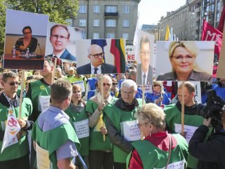 Trade Unions protest meeting in the Front of the Seimas