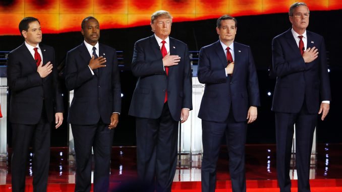 Republican candidates: Marco Rubio, Ben Carson, Donald Trump, Ted Cruz, Jeb Bush