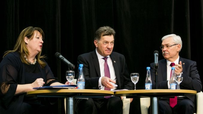 At the SociDems congress. Vilija Blinkevičiūtė, Algirdas Butkevičius and Zigmantas Balčytis