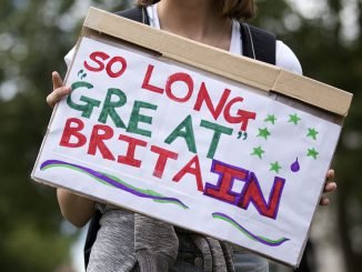 Brexit: A protester in London spells out one of the possible implications of the vote