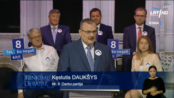 Kęstutis Daukšys of the Labour party during TV debate on LRT