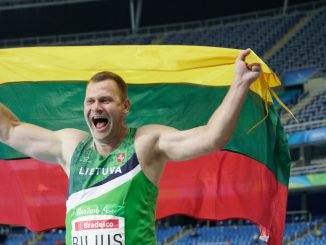 Mindaugas Bilius at Paralympics just after winning the golden medal