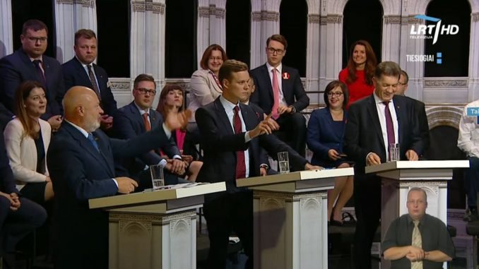 E, Gentvilas, G. Landsbergis and A. Butkevičius during the TV debate on LRT