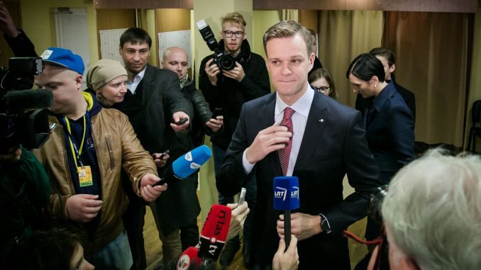 Gabrielius Landsbergis after casting his vote at the Seimas elections 2016