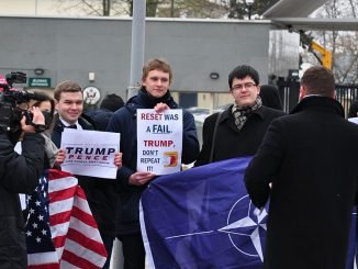 Donald Trump support rally in the front of the US Embassy in Vilnius