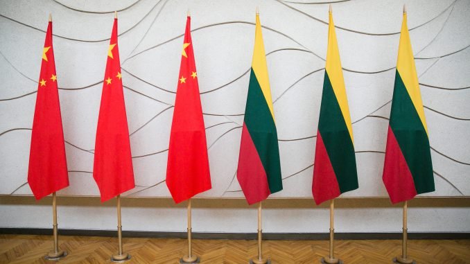 Chinese and Lithuanian flags