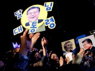 At the Moon Jae-in supporters demo