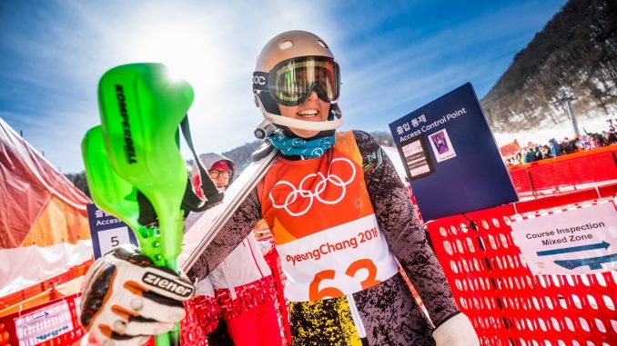 Ieva Januškevičiūtė at the slalom at the Pyeongchang Winter Olympics 