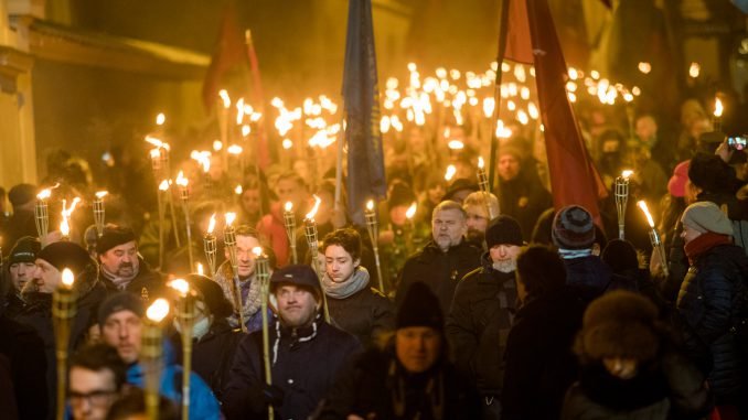 Around 300 people took part in an unsanctioned march in Vilnius organized by Lithuanian nationalists