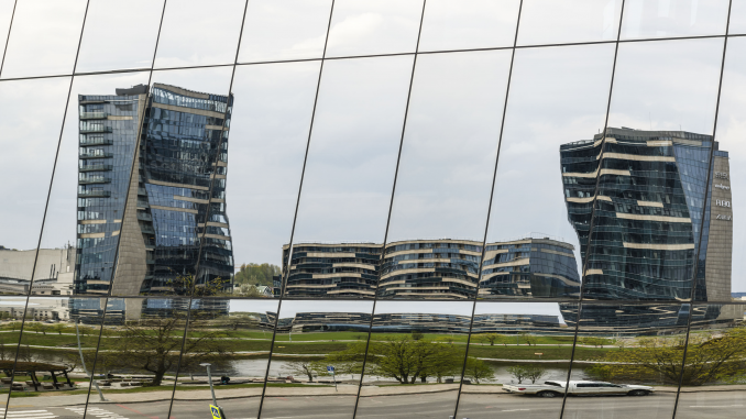 Office buildings seen during Open House Vilnius from Green Hall's reflecting windows Photo © Ludo Segers @ The Lithuania Tribune