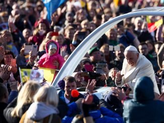 Pope Francis arrives at the Santaka Park in Kaunas