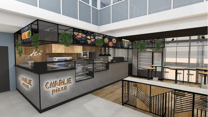 Mockup of Charlie Pizza at Vilnius Airport